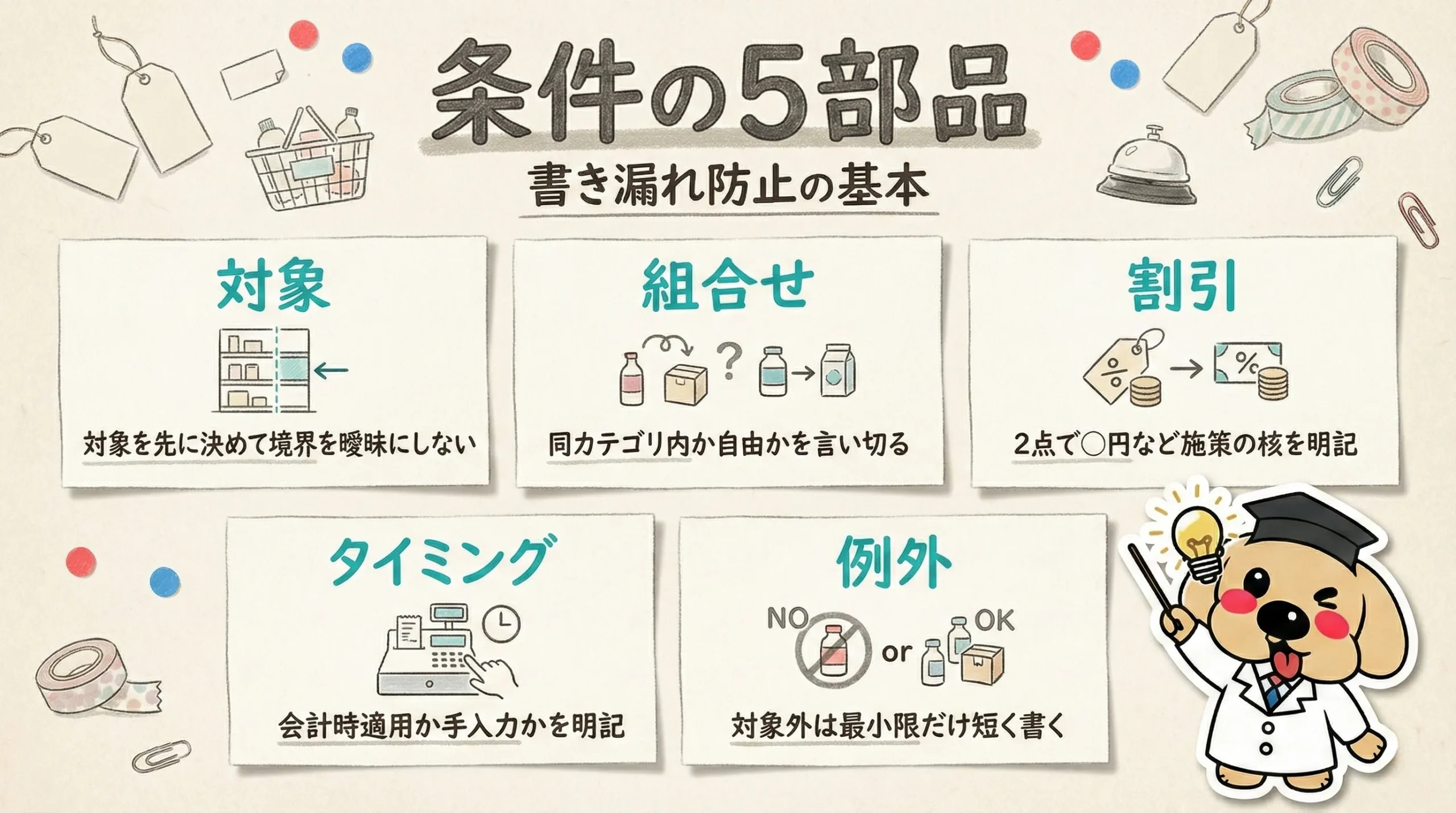 まず揃える：セット割POPの「条件の部品」5つ