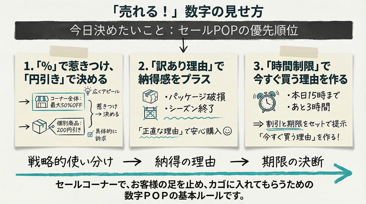 在庫処分や特価コーナーでの数字の見せ方
