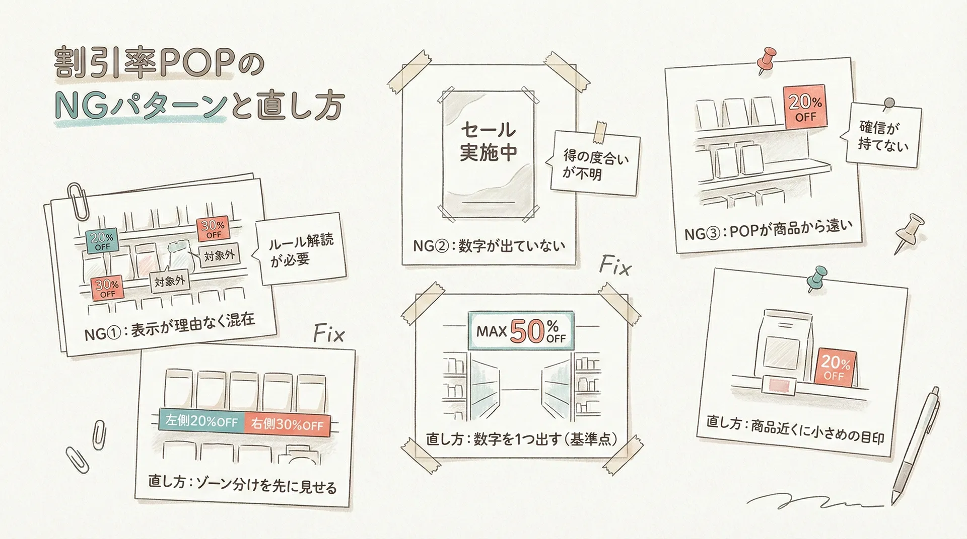 よくあるNGパターン：反応が落ちる“もったいない売場”の直し方